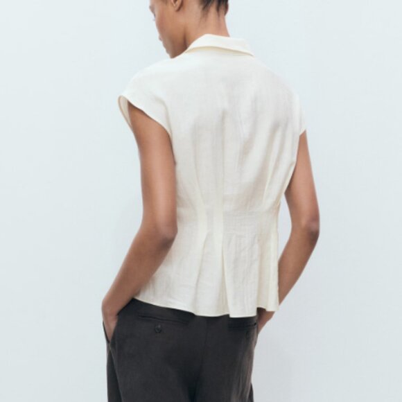 *NWT* Mango Short Sleeve Pleated Top - Cream - Picture 2 of 5